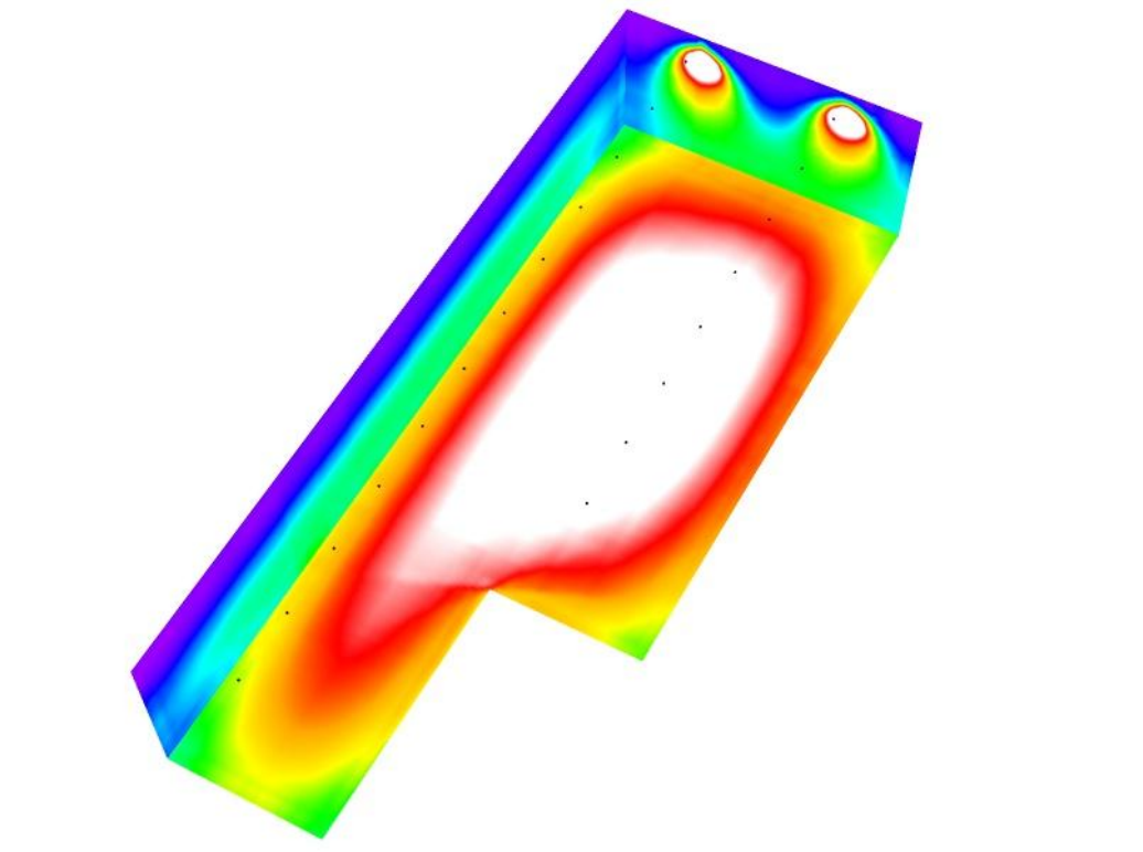 Heat map of light distribution in a high bay light design